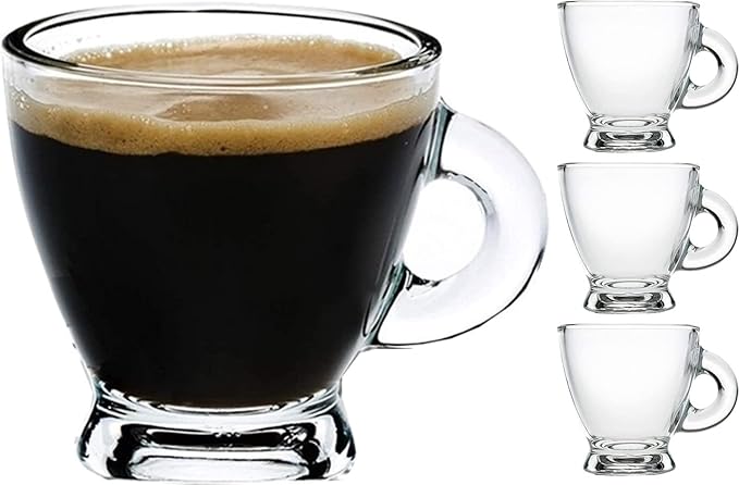 BOHEM'S Espresso Cups, 3.2 oz Small Demitasse Clear Glass Espresso Drinkware, Set of 4, Espresso Shot Glasses, Clear Expresso Coffee Cups, Tazas de Cafe Expreso