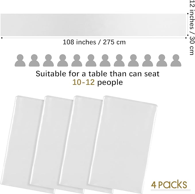Aneco 4 Pack Satin Table Runner 12 x 108 Inch White Long Bright Silk and Smooth Fabric Party Table Runner for Wedding Banquet Party Decoration