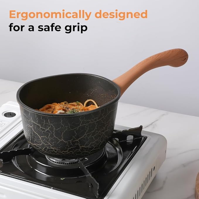 Bionic Turtle Design Nonstick Ceramic Sauce Pan with Lid (2.8 qt), Non Toxic,PFAS & PFOA Free, Dishwasher Safe, Compatible with All Stovetops, Durable Cookware for Home Cooking