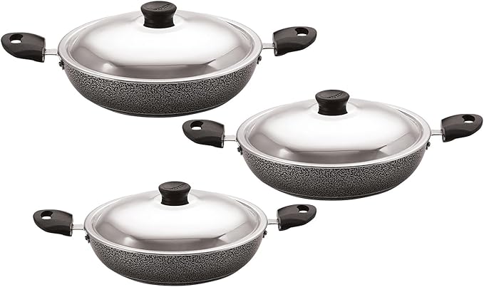 ANJALI Wok Set ??3pc Nonstick Deep Woks with Stainless Steel Lids (2.1 qt, 2.6 qt, 3.4 qt) | Diamond-Infused Coating | For Stir-Fry, Curries & Deep Frying | Dishwasher Safe