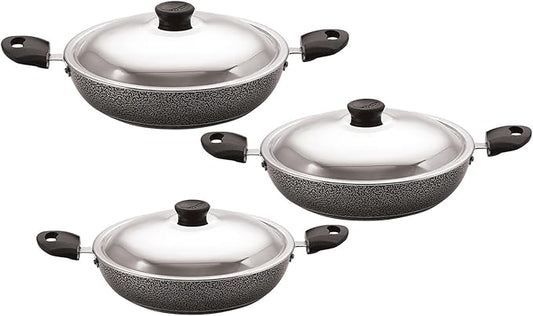 ANJALI Wok Set ??3pc Nonstick Deep Woks with Stainless Steel Lids (2.1 qt, 2.6 qt, 3.4 qt) | Diamond-Infused Coating | For Stir-Fry, Curries & Deep Frying | Dishwasher Safe