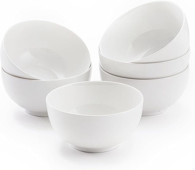 AntoKueh White Ceramic Bowls 6 in, 26Oz round Large Cereal Bowl set of 6, Deep Porcelain Bowls for Cereal, Salad, Noodles, Dishwasher/Microwave safe
