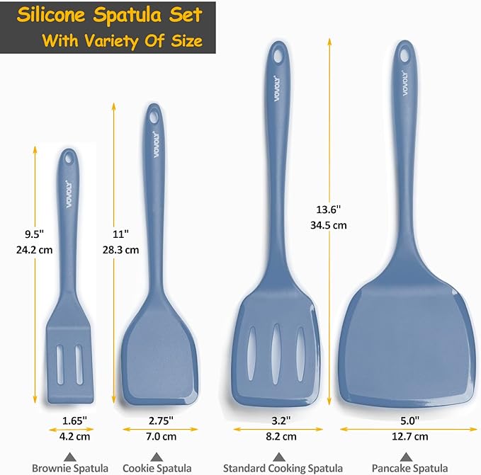 Silicone Spatula Set, 600째F Heat Resistant Silicone Spatula Turner Flipper for Cooking, Non Stick and Non Scratch Kitchen Utensils for Eggs & Pancakes, 4 Pack,Starry Blue