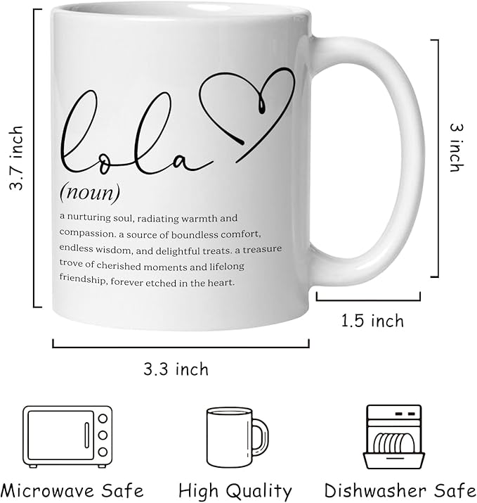 Lola Grandma Mug, Lola Gifts for Grandma Coffee Cup Ceramic, Grandmother Gifts from Grandkids for Birthday Christmas Ceramic Coffee Tea Mug 11 oz