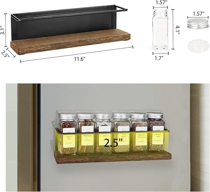 Magnetic Spice Rack Organizer with 12 Jars, 216 Labels, 1 Steel Funnel for Refrigerator竊똌icrowave Oven - Full Set of Seasoning Organizer, Kitchen Gadgets