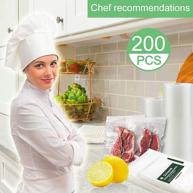 O2frepak 200 Count Vacuum Sealer Bags100 of Each Size 8"x12" Quart and10"x13" BPA Free Sous Vide Seal a Meal Heavy Duty Commercial Grade Vac Seal Pre-Cut Combo Pack Bag