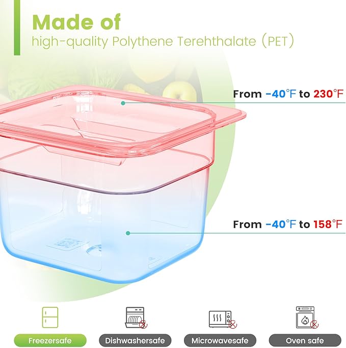 12 Pack Plastic Food Pan with Lid 1/6 Size 4 Inch Deep Restaurant Clear Food Storage Containers Polycarbonate Commercial Hotel Pans for Fruits Vegetables Beans Corns (12 PCS, 4'' Deep)