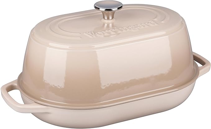 Enameled Cast Iron Dutch Oven Pot with Dome Lid, Oval Bread Oven for Homemade Sourdough Bread Baking, Oven Safe up to 500째F, 6 Quart, Latte
