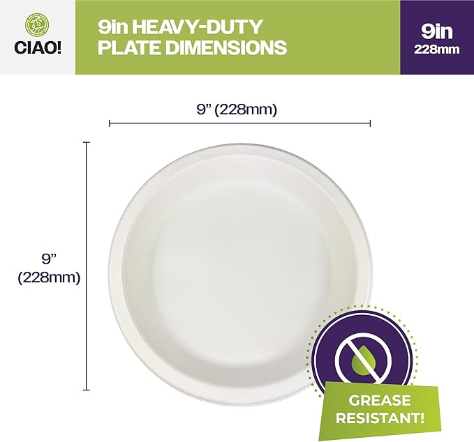 CIAO! 9" White Heavy Weight Plastic Plate Mineral Filled Polypropylyne MFPP (Case of 400)