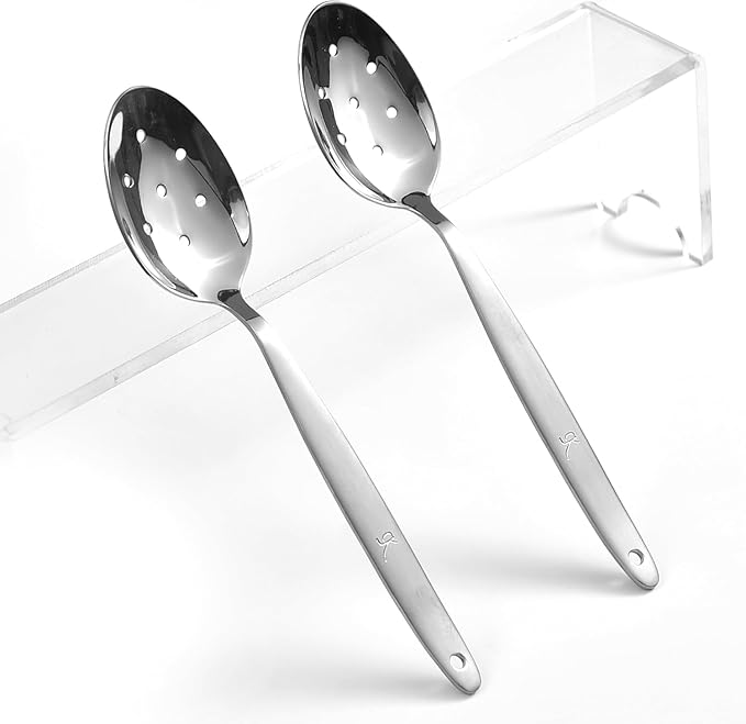 Kunz Spoons Set | 8 Inch Small Perforated Spoon | 304 Stainless Steel 7 Holes Sauce Chef Spoon (Small Perforated Set)
