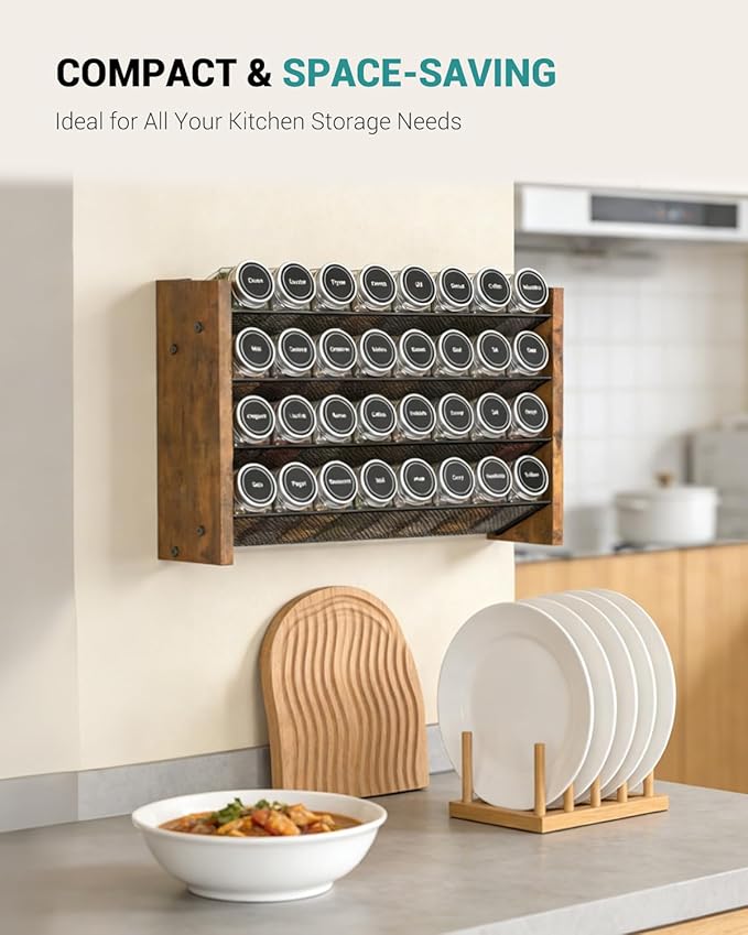 NESAPTO Spice Rack Organizer for Cabinet, Wooden 4 Tier Vertical Seasoning Organizers for Kitchen Pantry, Countertop/Wall Mount, Holds 36 Spice Jars (No Jars Included), 17.2" W 횞 9.4" H