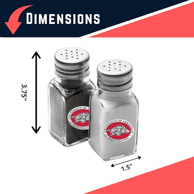 Heritage Pewter Arkansas Razorbacks Salt and Pepper Shaker Set of 2 Bottles | Expertly Crafted Pewter Glass