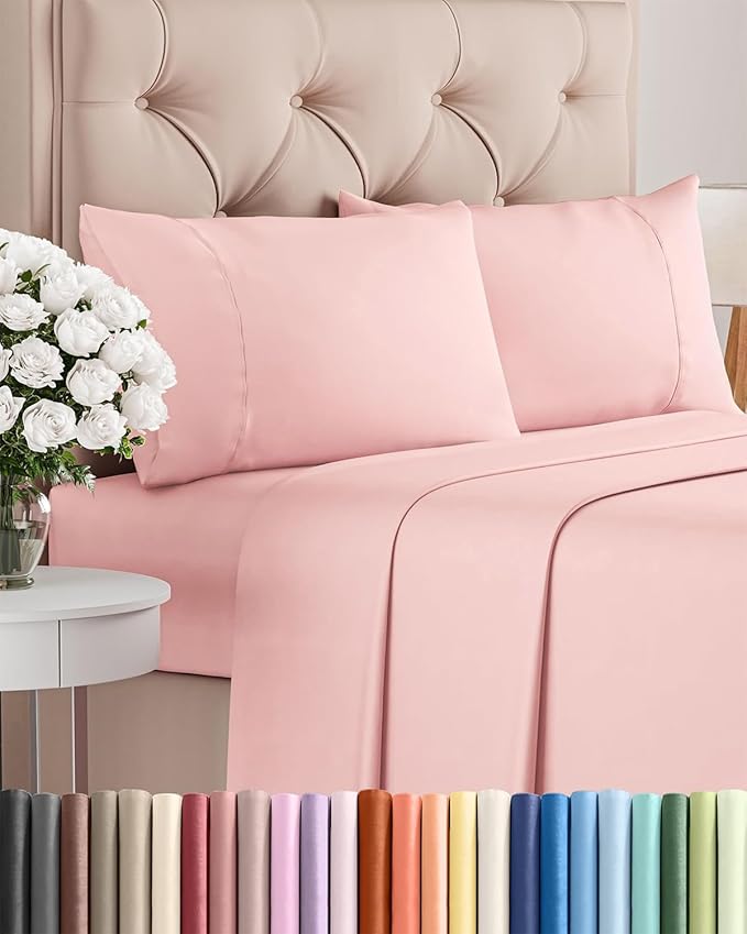 Twin 4 Piece Sheet Set - Cooling and Breathable Bed Sheets - Hotel Luxury Bed Sheets for Women, Men, Kids & Teens - Bedding with Deep Pockets & Easy Fit - Soft and Wrinkle Free - Twin Baby Pink Sheets