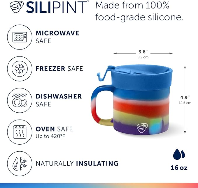Silipint 16oz Silicone Coffee Mug Tumbler with Flip Lid ??Unbreakable Dishwasher Safe Microwave Oven & Freezer Compatible ??Non-Toxic Reusable Cup for Coffee Tea or Cold Drinks, Drippy - Pack of 2