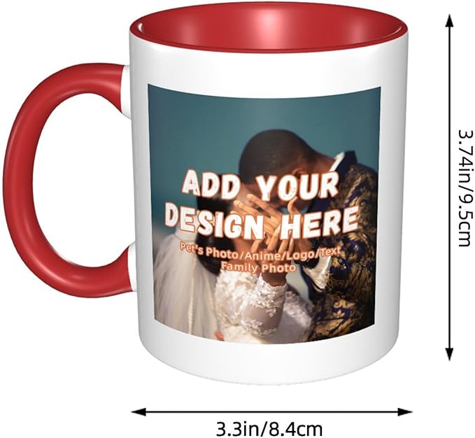 Customizable Mugs and Coffee Cups with Various Creative Designs Customize Your Photos Images Texts Partial or Full-Size Printing (Partial, Red)