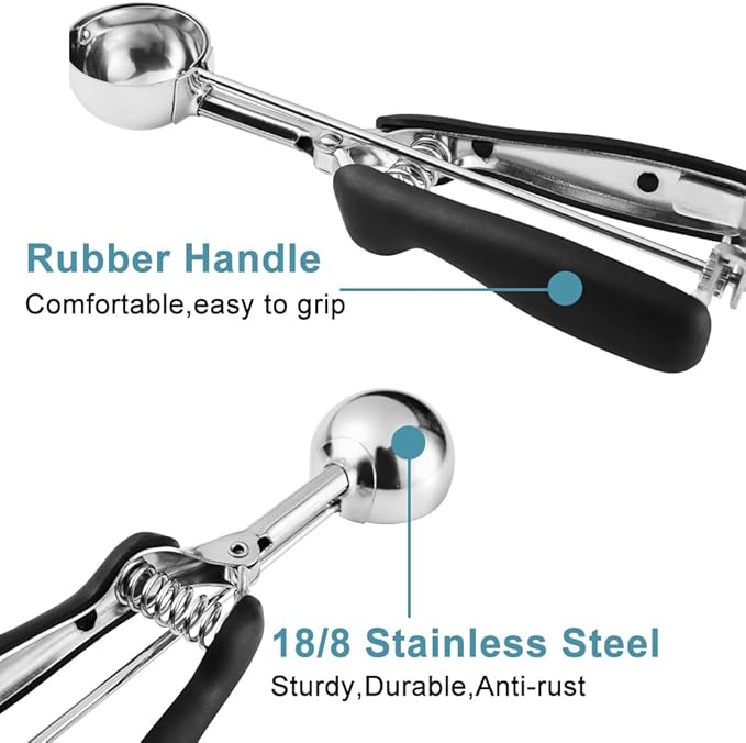 Cookie Scoop Set, Include 1 Tbsp/2 Tbsp/3 Tbsp, Cookie Scoops for Baking Set of 3, 18/8 Stainless Steel, Good Grip, Non-Slip, For Cookies Cupcake Muffin Ice Cream waffle