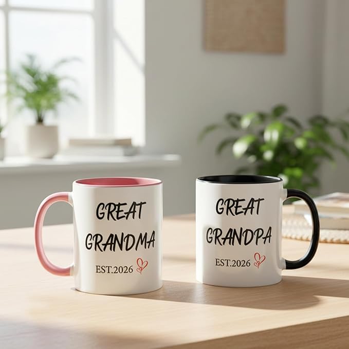 1 Pair Great Grandparents Gifts Est 2026 Mugs Set, Great Grandparents Baby Announcements, Christmas Gifts for Grandma Grandpa, Great Grandpa Mug Pregnancy Announcement Baby Reveal Mug