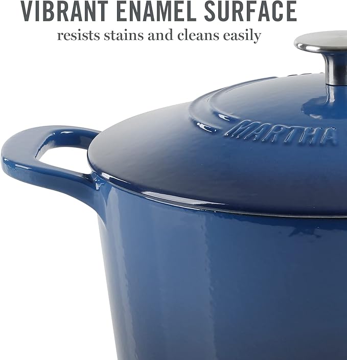 MARTHA STEWART Gatwick 7-Quart Enamel Cast Iron Dutch Oven Pot with Lid ??Classic Blue ??Durable Heavy-Duty Dutch Oven for Slow Cooking, Braising & Baking