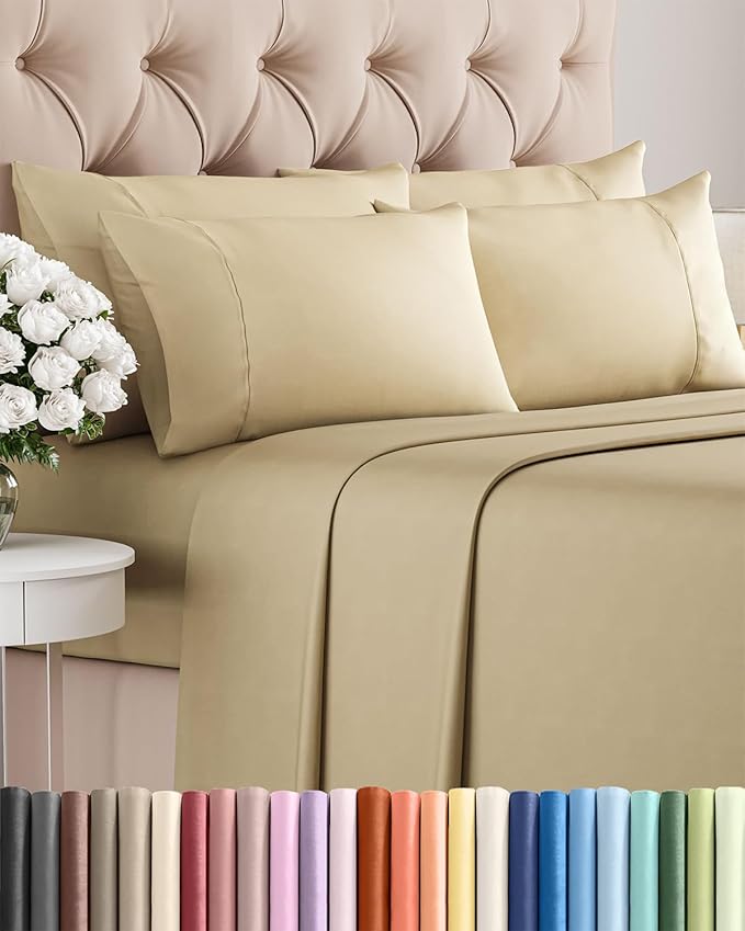 King 6 Piece Sheet Set - Cooling & Breathable Bed Sheets - Hotel Luxury Bed Sheets for Women, Men, Kids & Teens - Comfy Bedding with Deep Pockets & Easy Fit - Soft and Wrinkle Free - King Beige Sheets