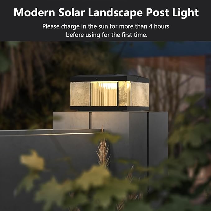 Landscape Solar Post Light, Outdoor Modern Stylish Luxury IP65 Waterproof Column Lamp for Fence Deck Pillar Cap Patio Garden Decoration with 4 Different Lighting Color