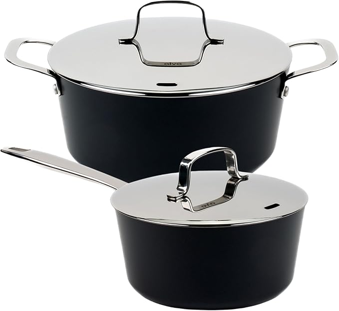 Alva Maestro Ceramic Nonstick Cookware Set ??4.5-Qt Stock Pot & 2-Qt Saucepan with Lids | PFAS-Free, Non-Toxic, Oven Safe to 400째F | Even Heat, Dishwasher Safe | Belgian Design