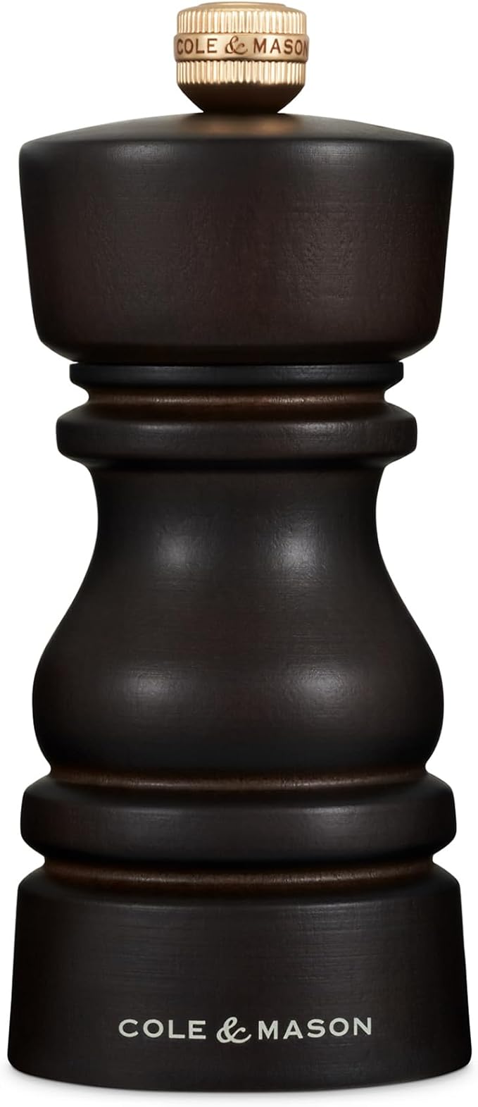 Cole & Mason London Refillable Spice Mill - Kitchen & Home Accessory - Table Black Pepper Grinder - Pepper Mill with Carbon Steel Mechanism - 5", Chocolate Wood