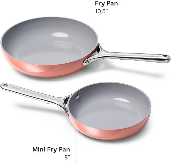 Caraway Fry Pan Duo - Nonstick Ceramic Frying Pan (8" & 10.5?? - Non Toxic, PTFE & PFOA Free - Oven Safe & Compatible with All Stovetops (Gas, Electric & Induction) - Perracotta
