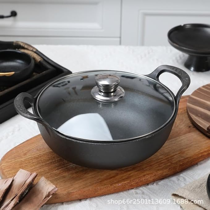 Cast Iron Wok with Handles, Grilling Pan, Use in the Oven, on the Stove, or on the Grill (Wok with Lid 9 inch)