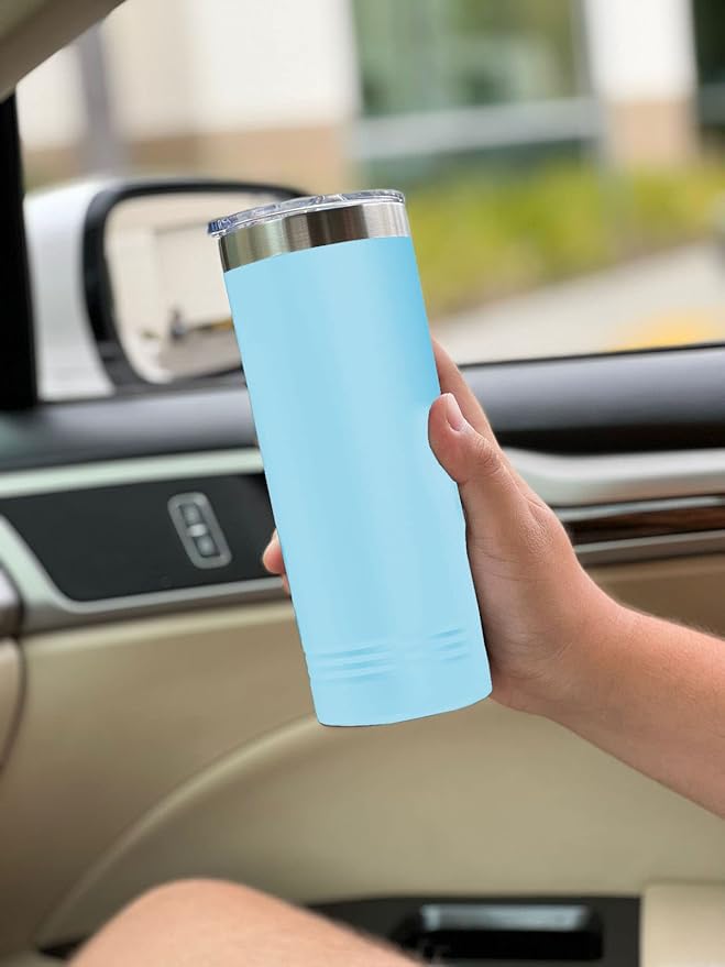 LaserGram 22oz Vacuum Insulated Skinny Tumbler, Gardening, Personalized Engraving Included (Light Blue)