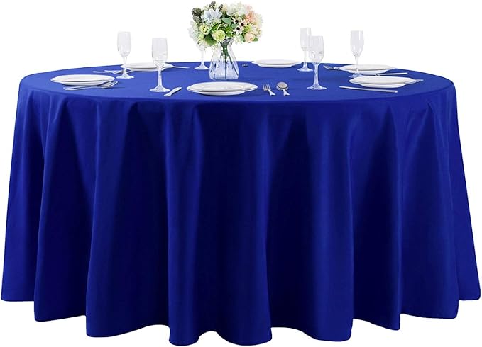 Cupuamon 132 inch Round Tablecloth Washable Polyester Table Cloth Decorative Table Cover for Wedding Party Dining Banquet（132 inch,Royal Blue）