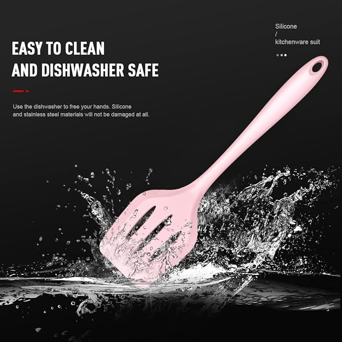 AOTHOD Silicone Cooking Utensils Set - 446째F Heat Resistant Kitchen Utensils, Spatula,Turner Tongs,Spoon,Whisk,Kitchen Utensil Gadgets Tools Set for Nonstick Cookware,Dishwasher Safe BPA Free(Pink)