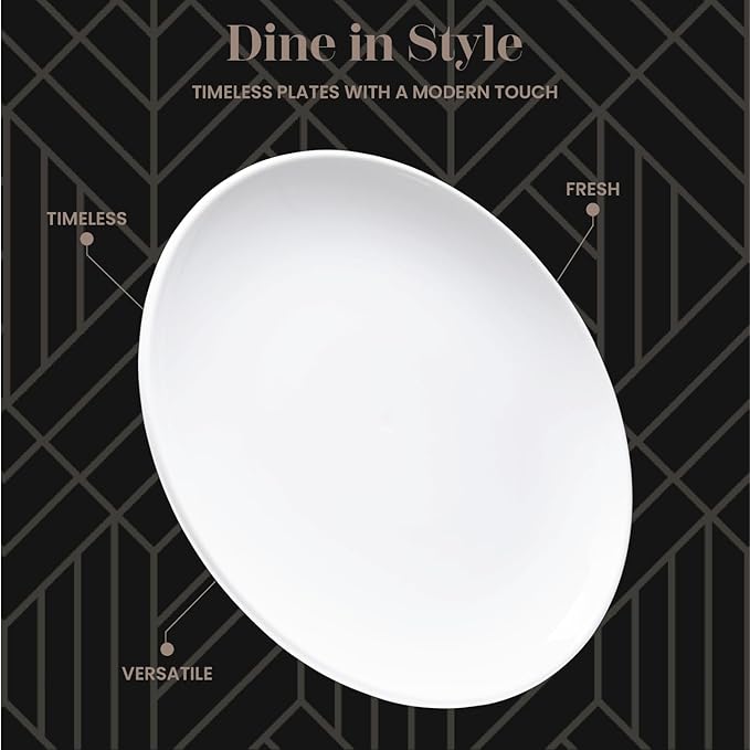 Vikko Dinner Plate, Set of 6 White Plates, Ceramic Dinner Plates Set, Stackable 11 Inch Extra Large Dinner Plates for Every Day and Special Occasion, Restaurant Style, Dishwasher Safe, Microwave Safe