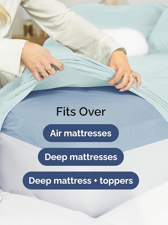 Extra Deep Pocket Full Sheets - 4 Piece Breathable & Cooling Bed Sheets - Hotel Luxury Bed Sheet Set - Soft, Wrinkle Free & Comfy - Easily Fits Extra Deep Mattresses - Deep Pocket Ice Blue Sheets Set