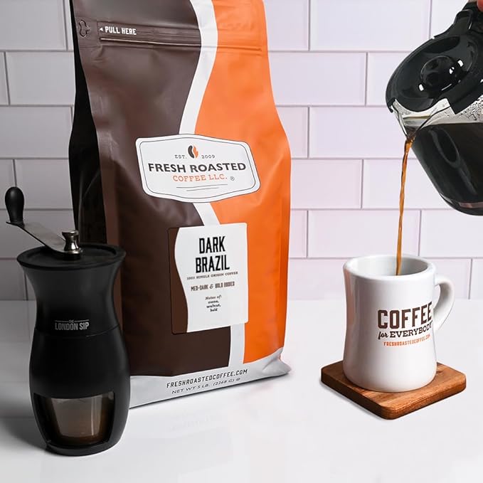 Fresh Roasted Coffee, Dark Brazil Cerrado, 5 lb (80 oz), Med-Dark Roast, Whole Bean, Kosher