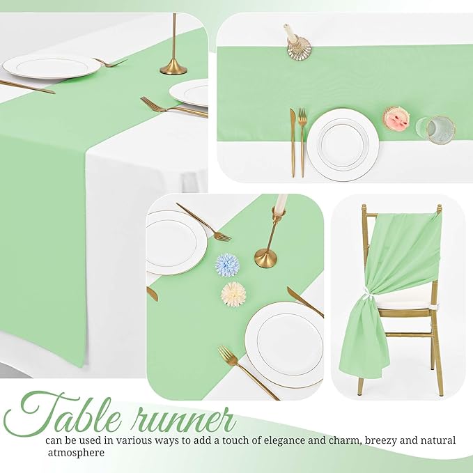12 Pack Sage Green Table Runner 12 x 72 Inch Long Rustic Farmhouse Wedding Table Runner,Washable and Reusable 6 FT Polyester Table Runners for Wedding Birthday Party Banquet Table Decorations