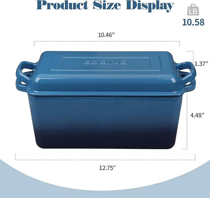 Enameled Cast Iron Dutch Oven, Oblong Bread Oven for Sourdough Bread Baking, Baking Pan, Dual Handles, Oven Safe, 4 Quart, Lake Blue