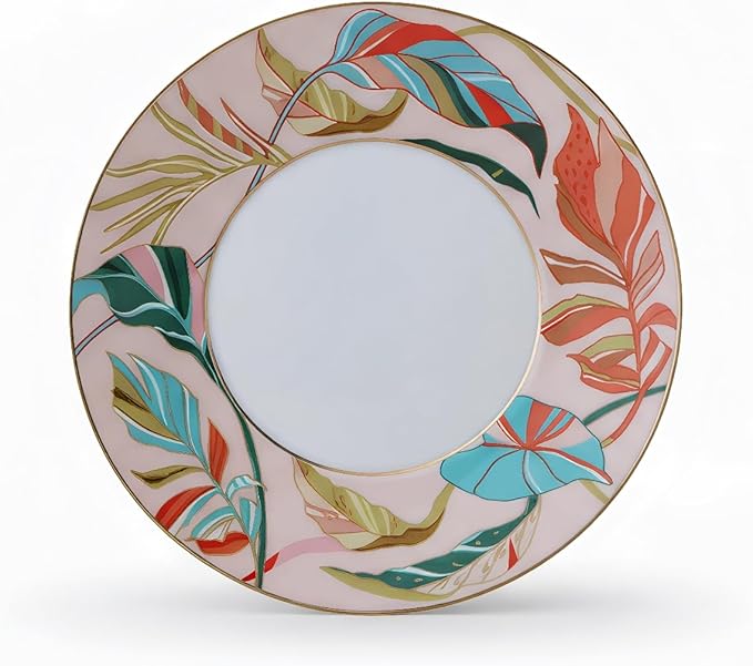 Floral Tea Cup and Saucer Set, 7.44 fl oz Capacity, 3.54 x 2.76 x 6.1 inches, Tropical Leaf Pattern (pink)