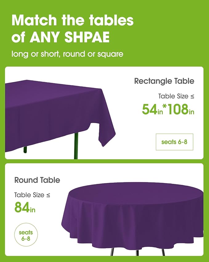 Pureegg Plastic Table Cloth Disposable 12 Pack, 54 x 108 Inch Table Cloths, Graduation Decorations Class of 2025, Graduation Party Tablecloths, Rectangle, Plastic Cover, Leakproof & Sturdy, Purple