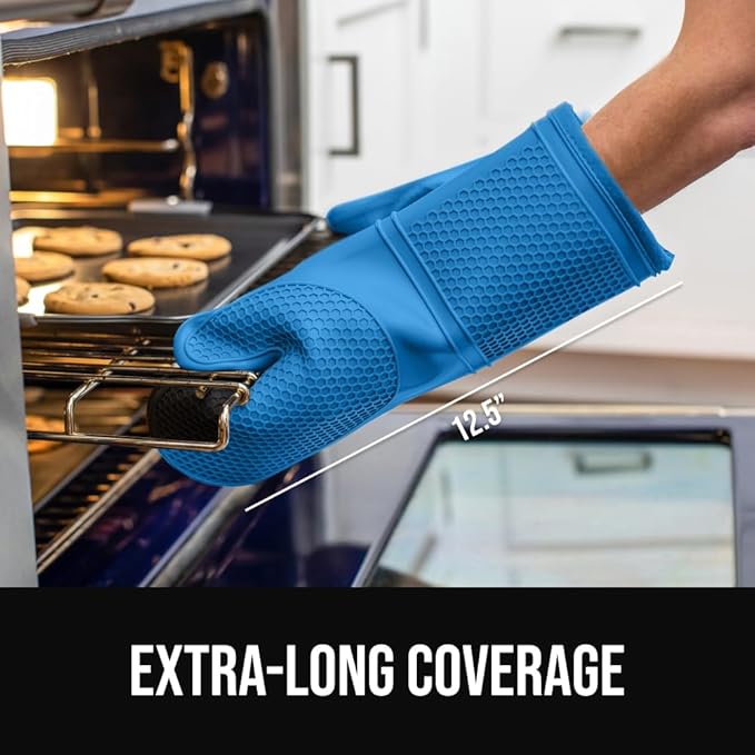 GORILLA GRIP BPA-Free Soft Silicone Oven Mitts, Heat Resistant and Waterproof Cooking Gloves, Thick Cotton Lining, Flexible Gripping for Baking Grilling, Kitchen Potholders Set of 2, 12.5x8.3, Aqua