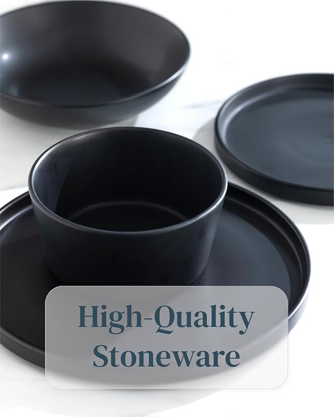 Stoneware dinnerware set 8 persons 32 pcs ??Matte black style plates and bowls set ??Dishwasher and microwave safe ??Bowl and plate set ??Dinner service Pure Living Interior Design