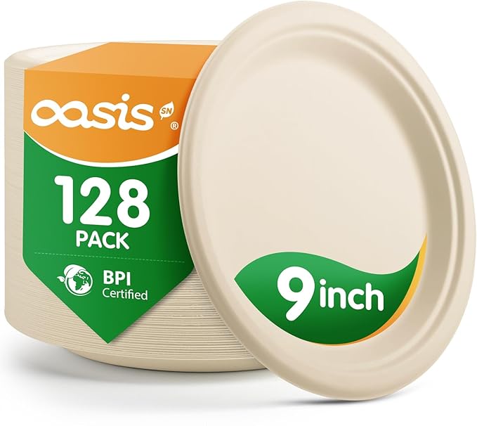 ?윻 ?뿙?뿻?뿰?뿵, ?윮?윯?윺-?뿣?뿮?뿰?뿸 Compostable Paper Plates, Heavy-Duty Biodegradable Disposable Dish Made from Bagasse, Perfeck for Snacks, Desserts, Party, Wedding and More (Nature)