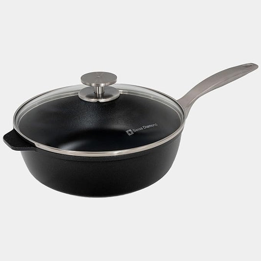 Swiss Diamond Nonstick Hybrid Ceramic and Diamond-Infused Deep Saute Pan With Glass Lid, PFAS- and PFOA-free, Dishwasher & Oven Safe Up To 500 째F (3.2 Quart)