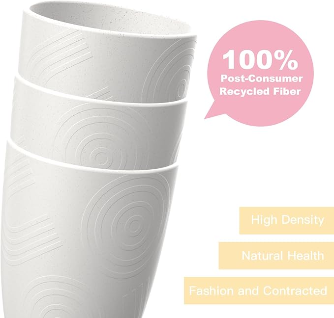 Homienly Kitchen Cups 12 OZ Wheat Straw Drinking Glasses?밬nbreakable, Lightweight & Reusable Alternative to Plastic Cups,Dishwasher Safe Cups for Kitchen & Outdoor Use (White, 6 PCS)