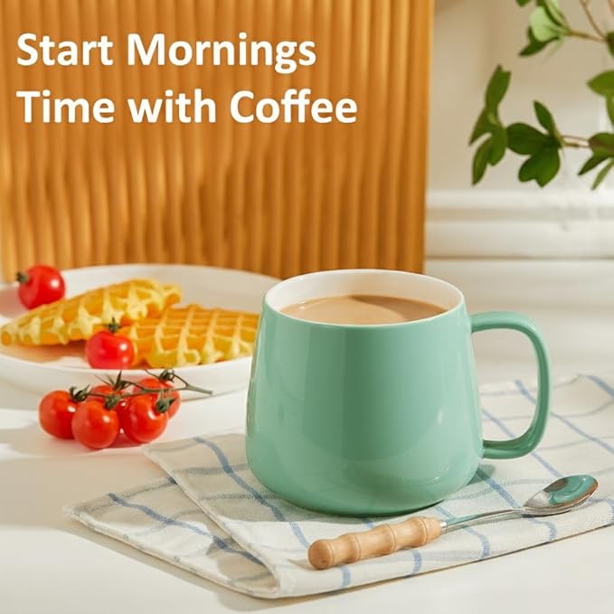Teocera 16oz Ceramic Coffee Mugs Set of 4 ??Stackable Latte Cups, Microwave, Dishwasher & Oven Safe ??Ideal for Coffee, Cappuccino, Hot Chocolate, Housewarming Gifts, Mint Green