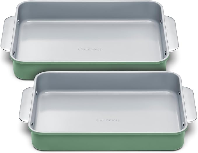 Caraway Non-Stick Ceramic 9?쓝13??Rectangle Pan Duo - Naturally Slick Ceramic Coating - Non-Toxic, PTFE & PFOA Free - Perfect for Brownies, Lasagnas, and More - Sage