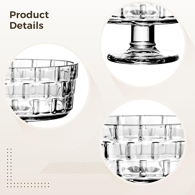 Varku 6 PCS Footed Glass Dessert Cups, Glass Ice Cream Bowls, 6 oz Mini Cups with Square Pattern, Transparent Dessert Cups for Fruit Pudding Trifle Parfait Jello Salad