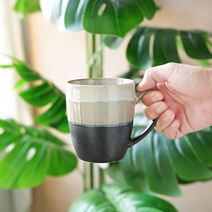 Bosmarlin Ceramic Coffee Mug Set of 4, 17 Oz, Coffee Cups with Big Handle, Microwave Safe, Unique Reactive Glaze