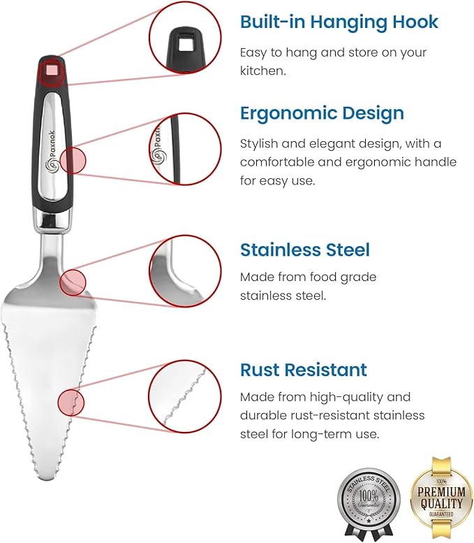 Pie Server & Cake Slicer Set with Gift Box Left Handed Friendly, Black Stainless Steel Set - Kitchen Essentials for Cutting & Serving Desserts, Lasagna-Great for Anniversary, Christmas - pie gadgets