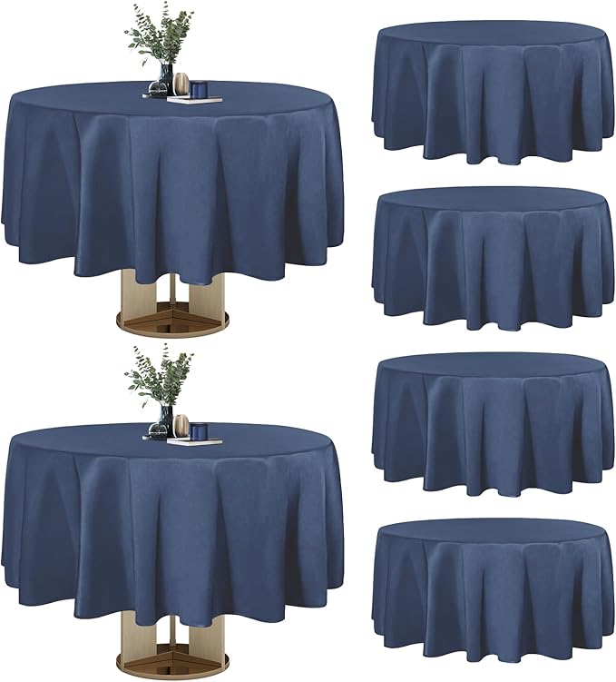 Easy-Going 6 Pack Navy Tablecloths 70 Inch-Round for 5 Ft Round Table, Washable Polyester Waterproof Stain Resistant Table Cloth, Decorative Table Cover for Kitchen, Dining Tables, Events