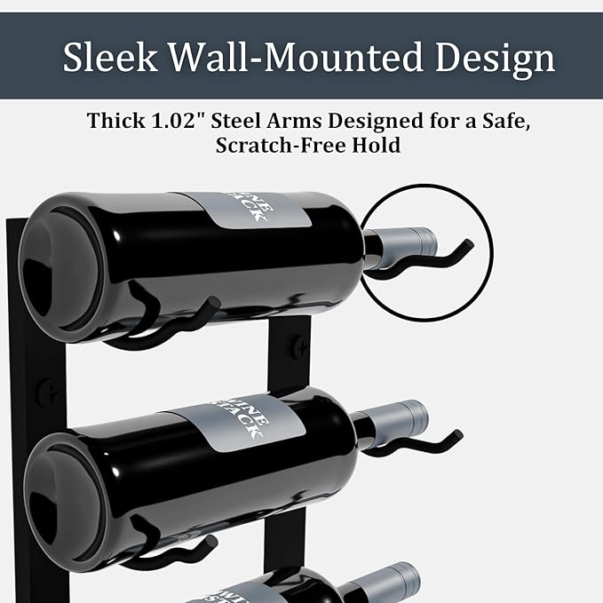 12-Bottle Black Metal Wall Mounted Wine Rack ??Modern Industrial Wine Bottle Storage Organizer for Home Bar, Kitchen, Dining Area & Wine Cellar